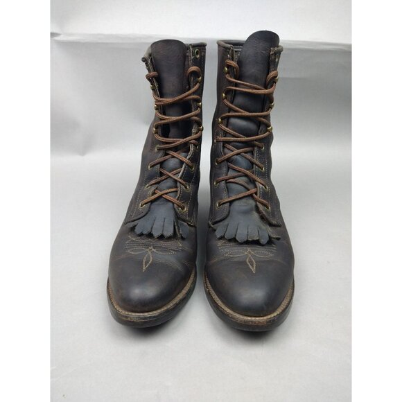 Abilene Leather Lace Up Western Packer Kiltie Boots Men's 7.5 D (Womens Size 10) - Picture 2 of 16